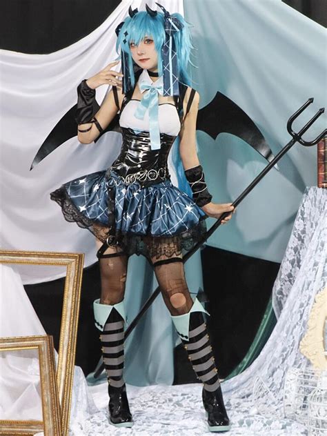 Vocaloid Hatsune Miku Devil Dress Boots And Wig Set Cosplayspa