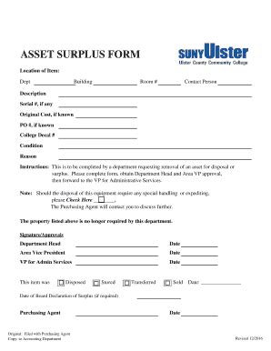 Fillable Online Asset Surplus Form Suny Ulster Fax Email Print