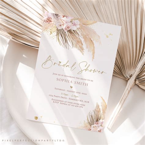 Editable Pampas Grass Bridal Shower Invitation Bohemian Bridal Etsy