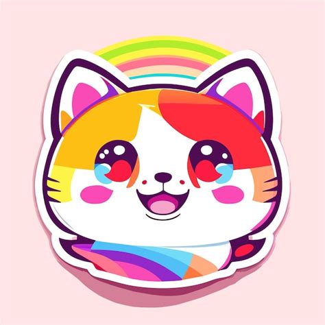 Premium Vector Sticker Happy Colorful Cat Kawaii Contour