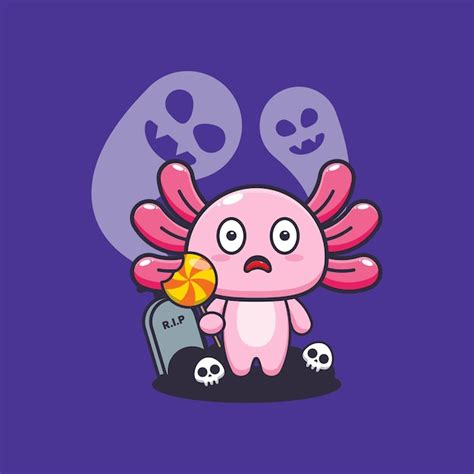 Axolotl Bonito Assustado Fantasma No Dia De Halloween Ilustra O