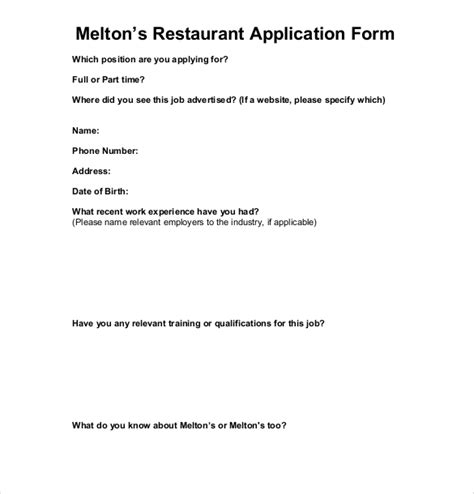 13 Restaurant Application Templates Free Sample Example Format Download