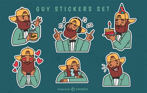 Guy With Hat Stickers Set Vector Download