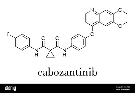 Cabozantinib cancer drug molecule. Inhibitor of c-Met and VEGFR2 ...