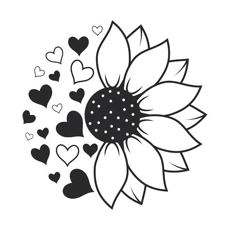 Premium Vector | Half Sunflower with Love, Half Sunflower Clipart ...