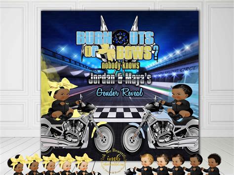 Digital File 4 Wheeler Burnouts Or Bows Gender Reveal Backdrop Poster