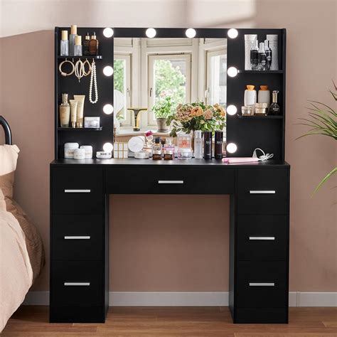 Amazon Quimoo Large Vanity Desk With Led Lighted Mirror Power