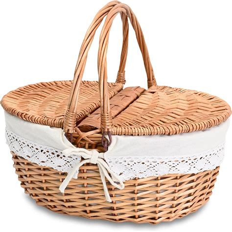 Amazon Large Wicker Picnic Basket With Removable Liner Empty