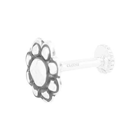 Buy Eloish Thin Flower Design Oxidized 92 5 Sterling Silver Nose Pin