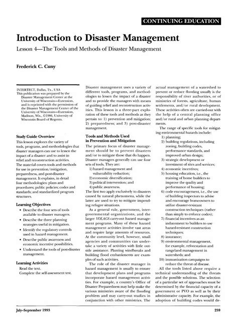 Introduction To Disaster Management Lesson 4—the Tools And Methods Of Disaster Management