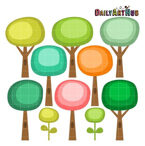 Free Round Cute Trees Clip Art Set Free Clip Art Free Art Art Hub