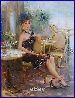 Konstantin Razumov C Razoumov Huile Sur Toile Femme A La Terrasse De