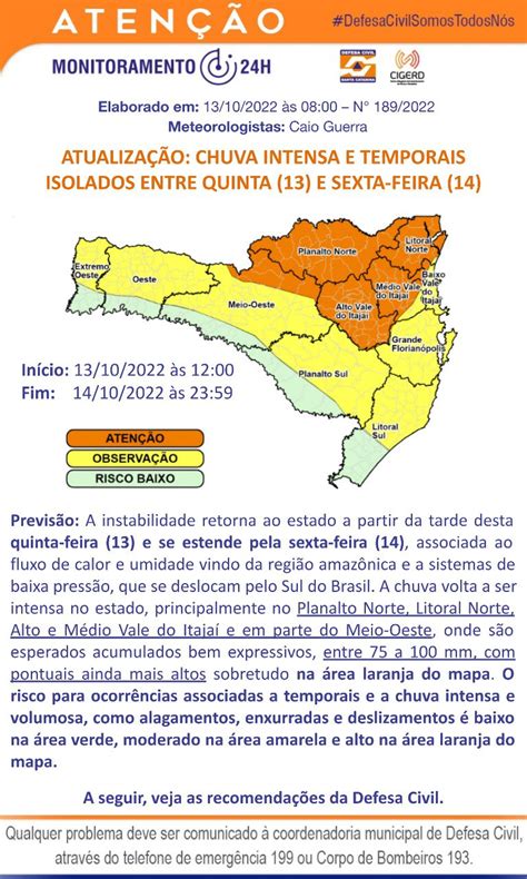 Aviso Meteorológico 131022 Defesa Civil De Itajaí