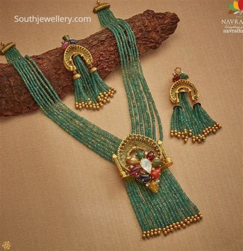 Contemporary Emerald Beads Mala Indian Jewellery Designs