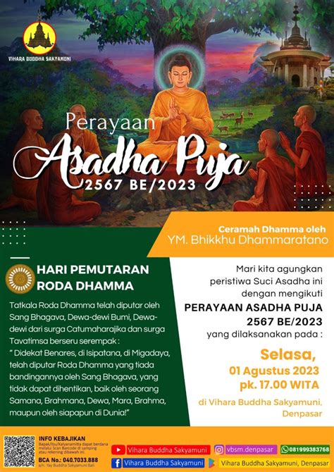 INFO PERAYAAN ASADHA PUJA 2567 2023 Vihara Buddha Sakyamuni Denpasar