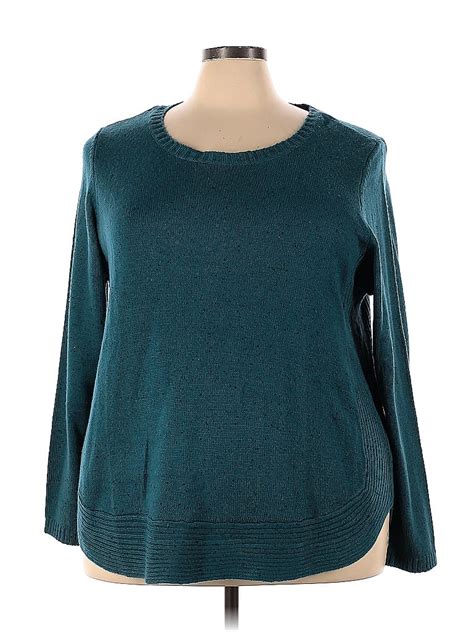 Lane Bryant Acrylic Color Block Solid Teal Pullover Sweater Size