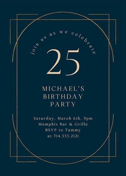 Elegant 25 - Birthday Invitation Template (Free) | Greetings Island