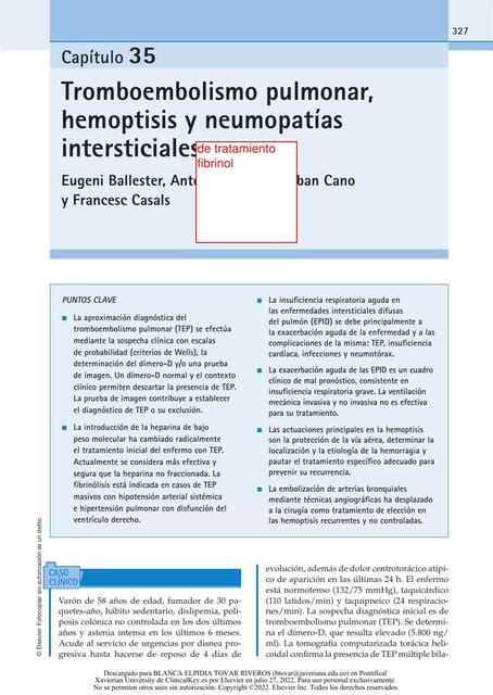 Tromboembolismo Pulmonar Hemoptisis Y Neumopat As Intersticiales