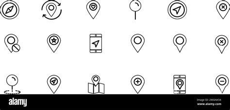 Set Location Pin Icon Symbol Sign Isolated On Transparent Background