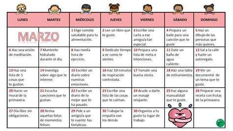 Calendario Autocuidado Self Care Mes De Marzo