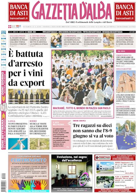 Prima Pagina Gazzetta Alba 24 22 Gazzetta D Alba Dal 1882 Il