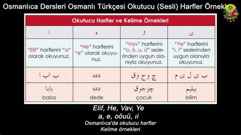 Osmanl Ca Dersleri Osmanl T Rk Esi Okutucu Sesli Harfler Ve Rnekler