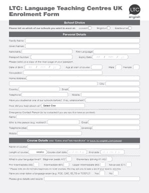 Fillable Online LTC Language Teaching Centres UK Enrolment Form Fax