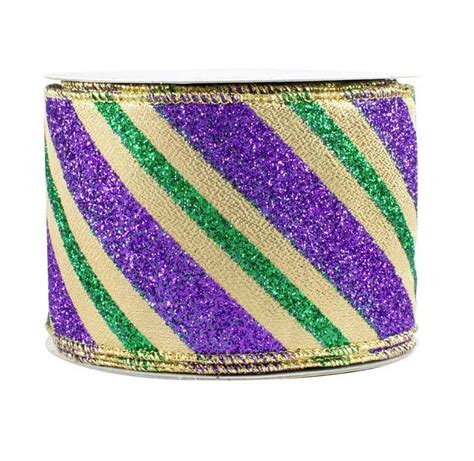 Glitter Striped Mardi Gras Ribbon 2 12 X 10 Yards Wired Edges