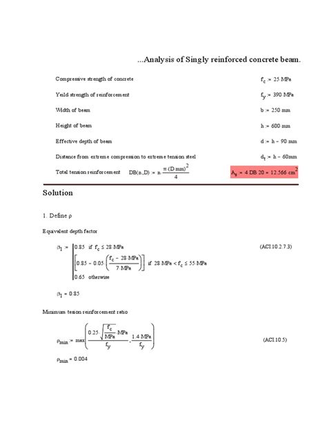 Mathcad - 02. Analysis of Singly Reinforced Concrete Beam. | PDF | Beam ...
