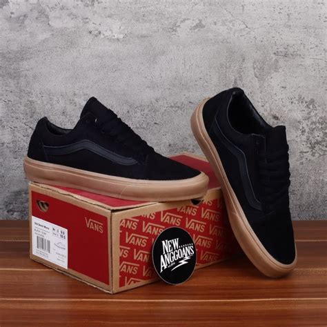 HITAM Vans Oldskool Mono Black Black Sole Gum Brown Shoes - Old Skool ...