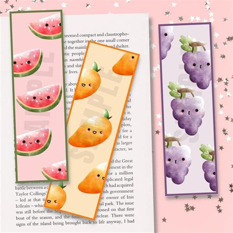 Kawaii Printable Bookmarks, 5 Fruits Bookmarks Digital Download, Kawaii ...