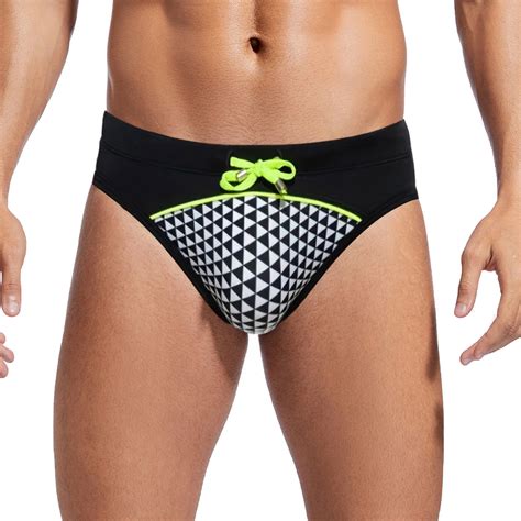 Pitauce Mens Swim Briefs Padded Quick Dry Bikini Swimwear Drawstring Swimsuit Beach Board