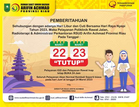 Libur Nyepi Dan Cuti Bersama Berikut Pelayanan RSUD Arifin Achmad