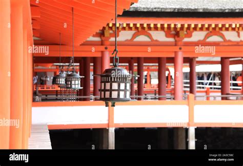 Lanterns In Pavilion Of Itsukushima Shrine Sacred Miyajima Island