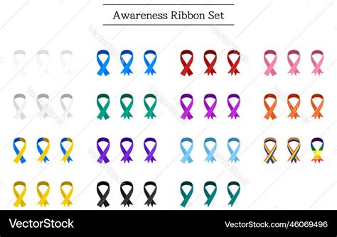 Awareness ribbon set 3 patterns 15 colors Vector Image