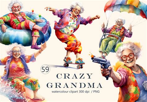 Crazy Grandma Watercolour Clipart 59 Png Graphic By Hellomyprint