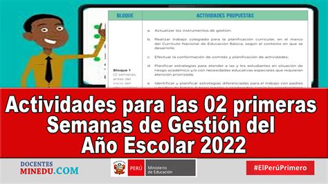 Actividades Para Las 02 Primeras Semanas De Gestión Del Año Escolar 2022