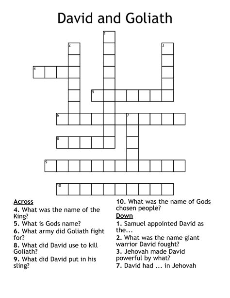 David And Goliath Crossword Puzzle