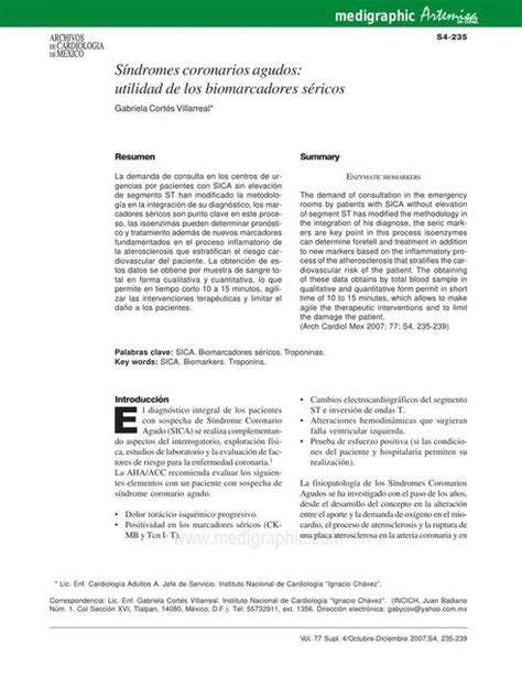 S Ndromes Coronarios Agudos Utilidad De Los Biomarcadores S Ricos