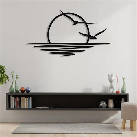 Sunrise Metal Wall Art Sun And Seagulls Wall Decor Abstract Sunset