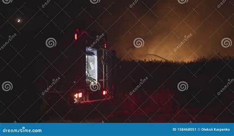 Fire Truck with Flashing Light on Background Burning Field. Stock Video ...