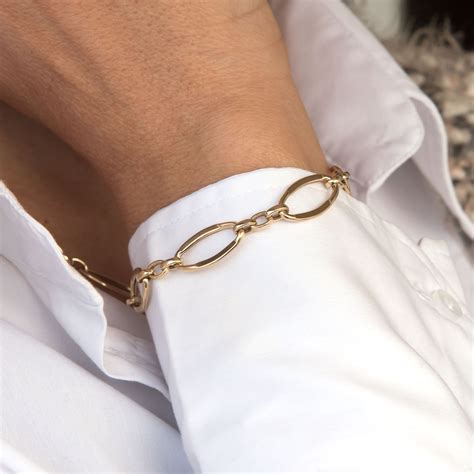 Oval Link Elongated Bracelet Real Gold Paper Clip Chain Bracelet K