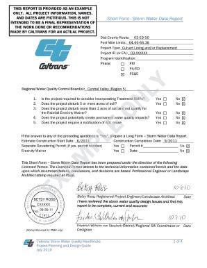 Fillable Online Dot Ca Short Form Storm Water Data Report Caltrans