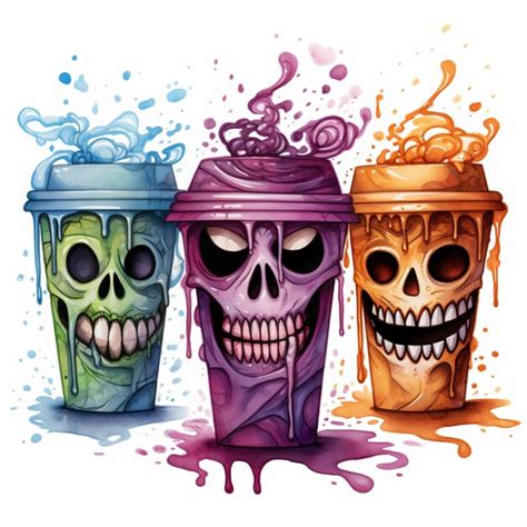 Premium Photo Three Different Colored Drinks With Skulls And Spooky