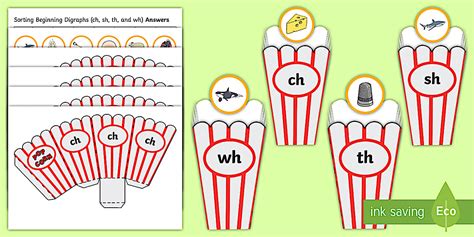 Sorting Beginning Digraphs Ch Sh Th And Wh Cut Outs