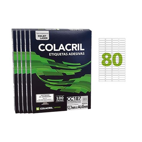 Etiqueta Carta 12 7mm X 44 45mm 100 Folhas CC187 5 Unidades Colacril