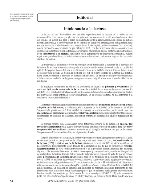 Articulo 4 Intolerancia A LA Lactosa 54 Acta méd costarric Vol 62 2