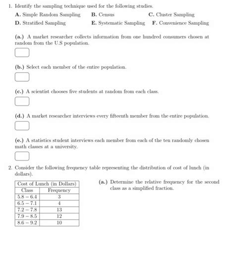 Solved 1 Identify The Sampling Technique Used For The