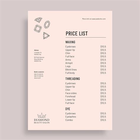 Free Simple Diamond Beauty Salon Price List Template Atelier Yuwa Ciao Jp