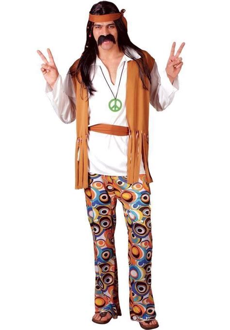 Mens Groovy Hippy Outfit 60s 70s Fancy Dress Hippie Adult Costume